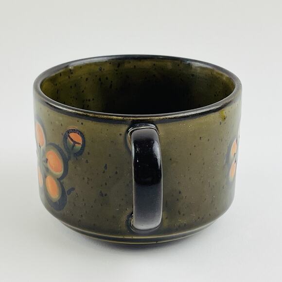 Vintage Otagiri Speckled Soup Coffee Mug Large Brown Orange Botanical Flower Cup - Picture 2 of 9